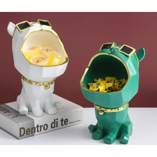 Cool Dog Figurine Big Mouth Dog Storage Box Home Decoration Ornamental Resin Art Sculpture Figurines Home Decor Gift Decorative