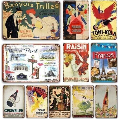 French Tonic Wine Metal Plate Sign Vintage Lillet Toni-Kola Tin Poster Signs Art Wall Stickers Decor Plaque La Mouette