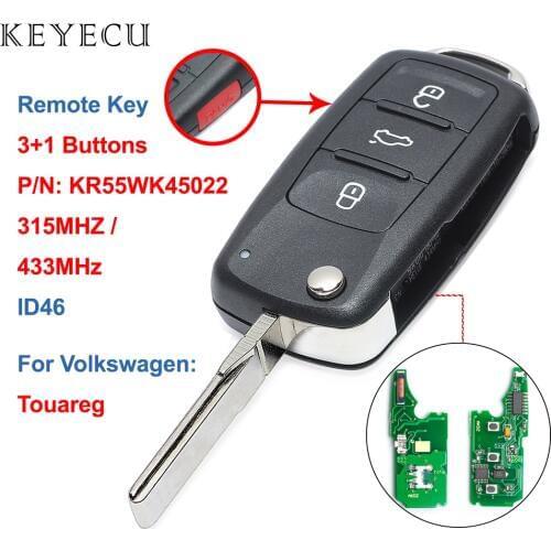 Keyecu New Yanhua Remote Key 3+1 Buttons 315 / 433MHz ID46 for VW Volkswagen Touareg 2002 03 04 05 06 07 08 09 2010, KR55WK45022