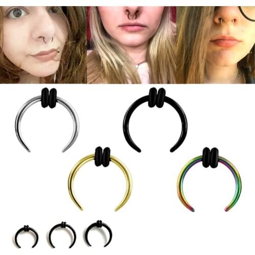 1pc OX Horn Nose Septum Hoop Rings Bar Vintage Stainless Steel Clicker Horseshoe Ear Taper Nose Bone Piercing Nariz Body Jewelry