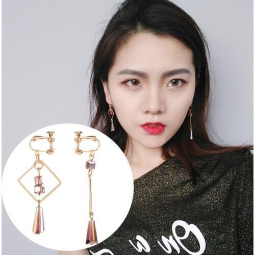 Korean Fashion Jewelry Bohemian Earrings Simple Square Bead Geometry Asymmetric Earrings Female Statement Long Earrings