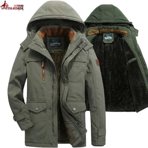 Winter jacket men thick wool Liner multi-pocket Business casual cotton parkas man snow coat windbreaker fur hooded overcoat