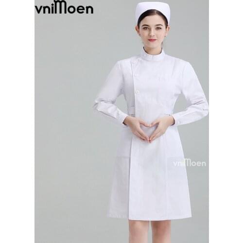 Medical Uniforms Dress Robe White Women Nursing Scrubs Jacket Full Length SPA Beautician Veterinary Work Wear Uniform Doctor