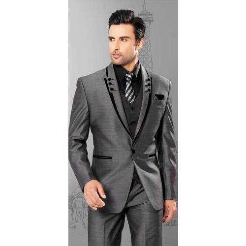 Men suits slim fit peak Lapel groom suit grey Wedding/business suits Men 2018 one button four piece Suit Jacket+Pants+Vest+Tie