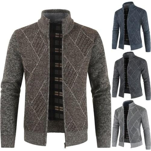 2021 Mens Cardigan Winter Thick Business Casual Sweater Coat Men Slim Fit Knitted Outwear Plaid Warm Sweater Jumper Men Cloth