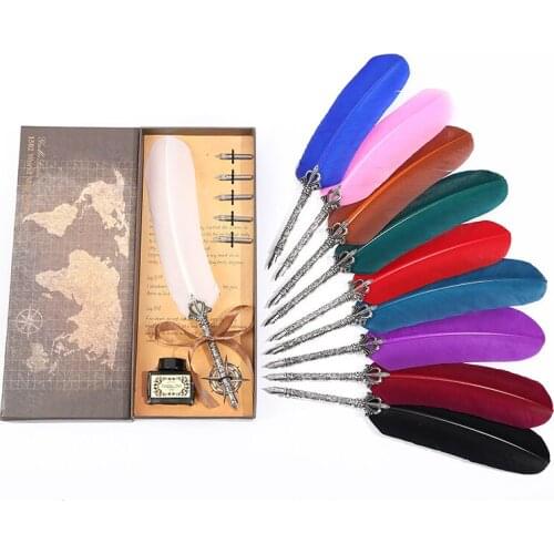New European retro style orchid powder gift box pen pen pen pen + five replacement nib + ink office supplies