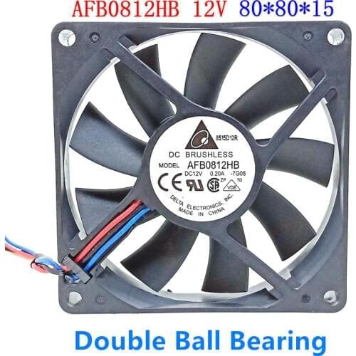 Original Delta AFB0812HB Server Fan 8CM 80MM 8015 80*80*15MM Double ball bearing Cooling fan 12V 0.2A 3 wire fan with 3PIN