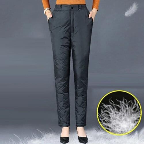 Autumn Winter White Duck Down Straight Pants Warm New High Waist Trousers Women Casual Snow Wear Mom Pants Plus Size 5XL Pants