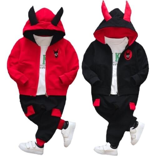 Autumn Boys Clothing Set Horns Cotton Hooded Coat + Shirt + Pants 3 Pcs Suit For Boy Toddler Kids Clothing Christmas Present