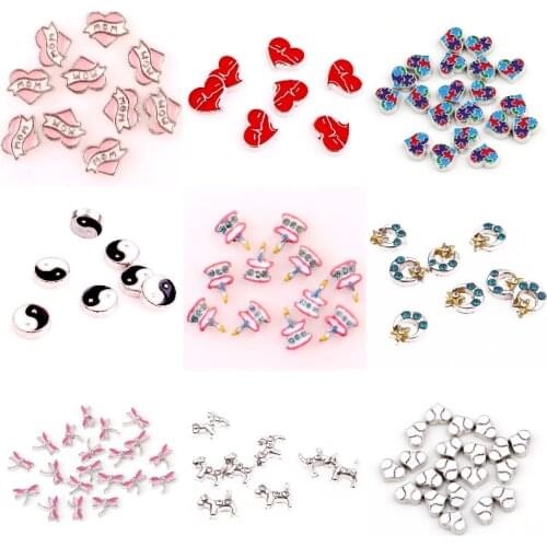 20Pcs/Lot Cute Pink Cake Heart Shaped Letter Mom Floating Charms Dragonfly Dog Pendant Fit Glass Locket Bracelet Jewelry Diy