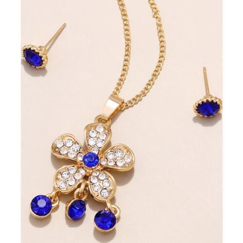 Luxury Wedding Jewelry Sets For Women Colorful Crystal Flower Tassel Pendant Necklace Drop Earrings Sets Jewelry Set Gift