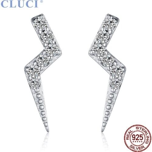 CLUCI Silver 925 Simple Earrings with Cool Lighting Shape Zircon Women Party Stud Earrings Jewelry DE019SB