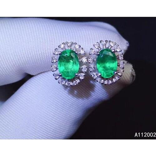 KJJEAXCMY fine jewelry natural Emerald 925 sterling silver women earrings new Ear Studs support test popular trendy