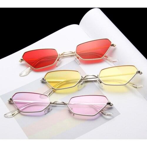 Sunglasses for Men Women Polygon Fashion Small Frame Sun Glasses Red Polygon Vintage Male Female Goggles UV400 Lentes