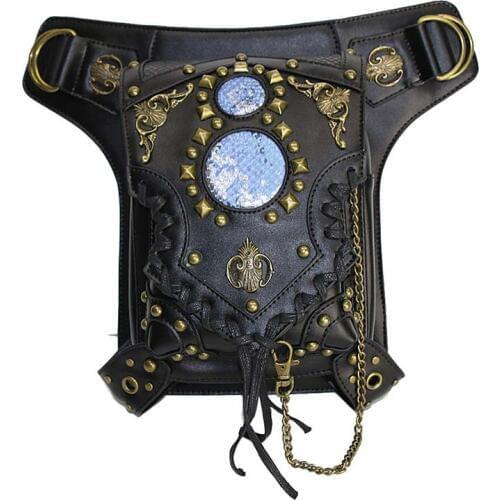 Men/ Women Gothic Rivet Black PU Leather Steampunk Utility Shoulder Bag Retro Punk Thigh Holster Waist Bags Corsets Accessories