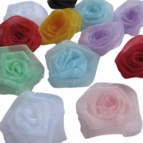 Upick 10 pcs Organza Flowers Rose Appliques Crafts Wedding Sewing Decorations