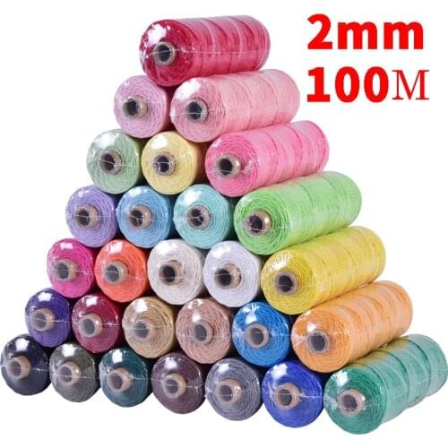2mm X100M Colorful Rope Cotton Cord Thread Twisted DIY Macrame Bag Home Decor Wedding Textile Wrapping Red Rope Free Shipping