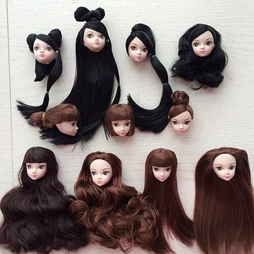 High Quality Soft Plastic Doll Head with Black Brown Hair DIY Accessories For 11.5" Doll Heads For 1/6 BJD Doll House Kid Toy