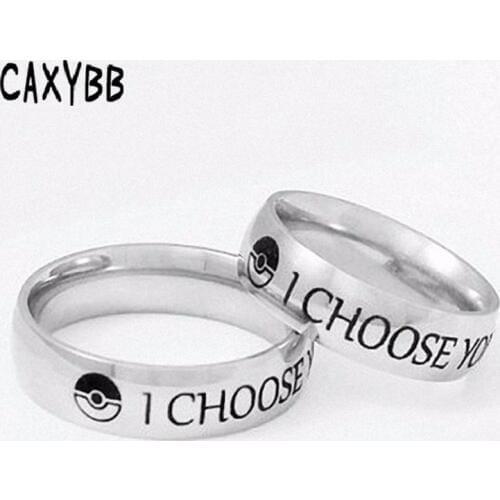 I Choose You Ring Couple Stainless Steel Engagement Rings for Him and Her Ring of Promise of Pokemon Fans Man Woman Jewelry