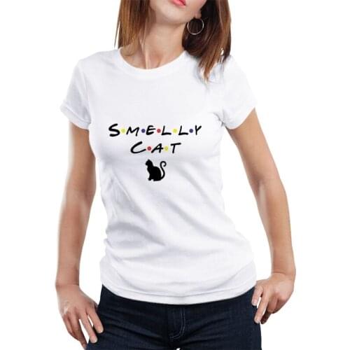 Women Casual T-shirt Short Sleeve Summer Cat Pattern Letter Tee Round Neck Tops