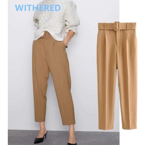 Jenny&Dave women pantalones england style simple multicolor sashes high waist regular pants mujer pantalon femme trousers women