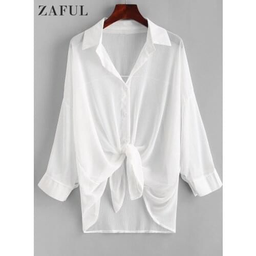 ZAFUL Women Bikini Cover-Ups Beach Swimsuit 2021 Beachwear Bathing Suit Swim Cape Female Summer Loose Blouse White
