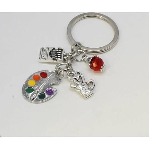 1 Painting Tools-Palette and Beaded Brush Keychain Amulet Keychain DIY Keychain