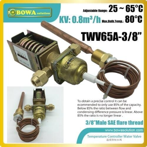 3/8" SAE connection temperature controlled water valves make flow increase with decreasing temperature to maintain stable temp