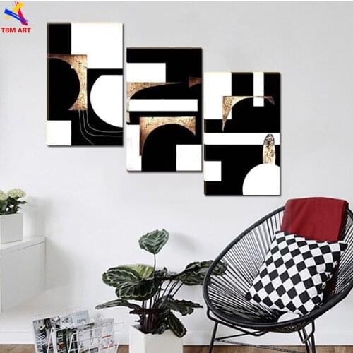 3PCS/SET Black White Color Hand Painted Modern Abstract Oil Painting on Canvas Wall Art Gift No Framed Home Decoration JYJZ026