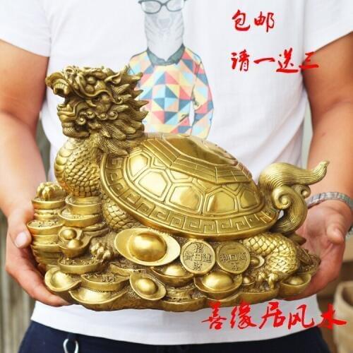 35 CM large # 2020 home TOP protective-efficacious Talisman House Protection Money Drawing Dragon Turtle FENG SHUI Brass statue