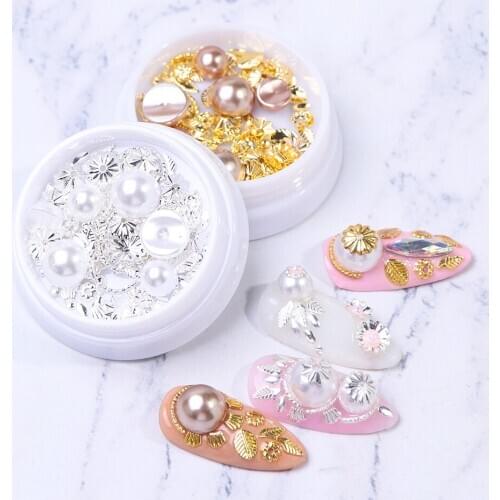 1 Box 3D Pearls Metal Alloy Rivet Irregular Beads For Nail Art 3D Decoration Mix Nails Gold Studs Parts Accessories Jewelry