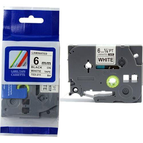 40PK TZe LAMINATED TZE-211 tz-211 compatible for brother p touch 6mm BLACK ON WHITE LABEL TAPE for PT printers TZe211 tz211