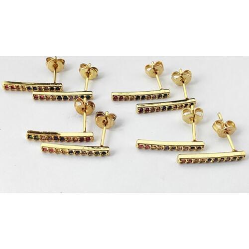 8 Pairs Tiny mini cute bar girls jewelry Gold color micro paved rainbow cubic zirconia stud earrings for Women Girl Gift ER915