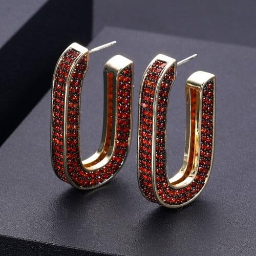 AccKing Famous Geometric Charms hoop Earring For Women Wedding Party Cubic Zircon Party Accessories High Jewelry Addiction