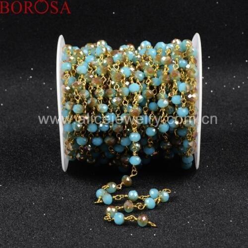 BOROSA 5 Meters Fashion New Stylish Gold Color Or Silver Color Blue & Champagne Quartz Beaded Chains Necklace Makings JT066