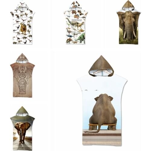 Printed elephant Quick dry Beach Towels Microfiber Changing Robe Cloak unisex Bathrobe Hooded Surf Poncho Towel Swimsuit