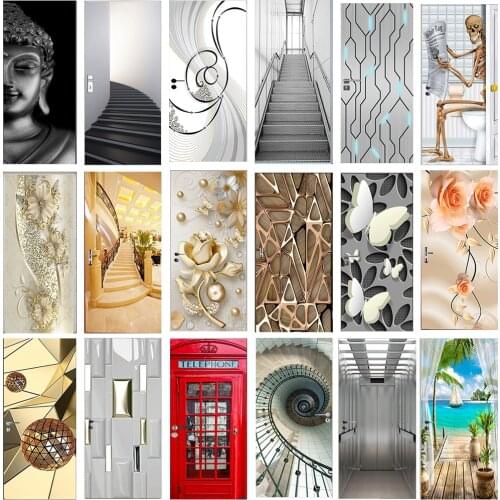 Doors Decoration 3D Wallpaper Modern Design PVC Self-adhesive Waterproof Door Sticker Posters Murals Bedroom Home Decor Decal