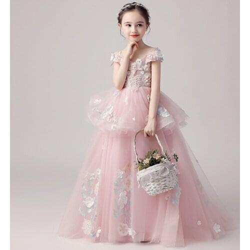 Kids Elegant Tulle Prom Dresses for Girls 2021 Teenagers First Communion Robe Special Occasion Dress Children Wedding Ball Gown