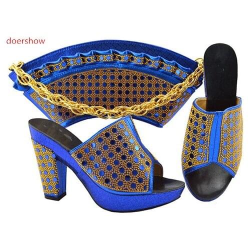 Doershow Italian Shoe with Matching Bags Shoe and Bag Set for Party In Women Italian Matching Shoe and Bag Set with blue PFG1-37
