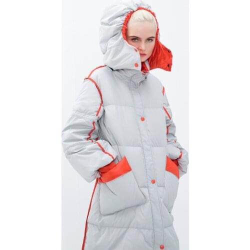 Eva Freedom2020 Womens Winter Jacket Korean Mid-length Hooded Big Pockets Thick and Warm Contrast Color Plus Size Down Jacket W