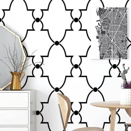 Q QIHANG Nordic Style Geometric Dot Graphic TV Background Bedroom PVC Wallpaper Black-White Col 0.53m*10m=5.3m2