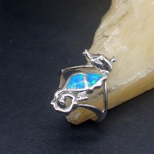 Hermosa Rainbow Mystical Blue Opal Charms Genuine 925 Silver Band Ring Wedding Engagement Gifts for Women Size 6.5# 20214320