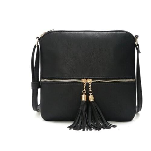 2021 Hot Selling PU Solid Color Lightweight Medium Crossbody Messager Bag with Tassel Zipper