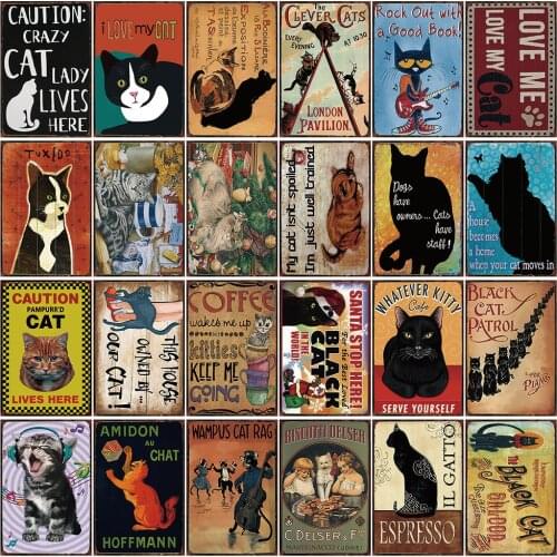 [ Kelly66 ] Pet I Love My Black Cat Coffee Metal Sign Tin Poster Home Decor Bar Wall Art Painting 20*30 CM Size Dy43