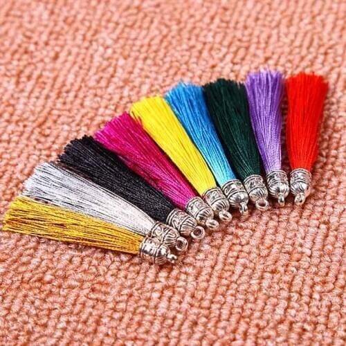 10pcs/lot Multi Colors 6.5cm Polyester Tassels With Silver Metal Cap Decoration Charm Fringe Tassel Pendants DIY Jewelry Making