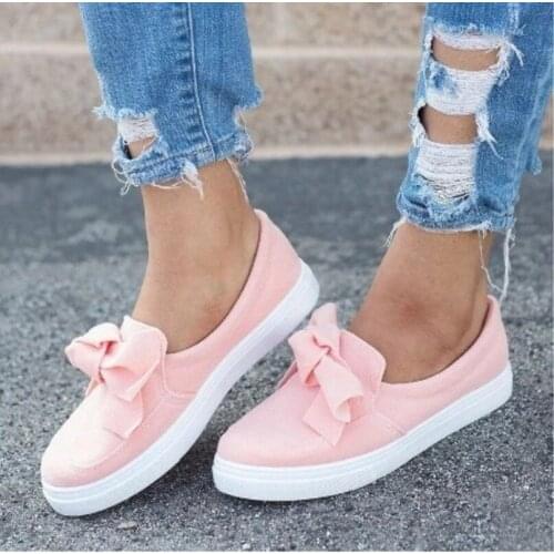 Akexiya 2021 Casual Sneakers Women Comfortable Flock Spring Autumn Women Shoes Bowknot Female Loafers Slip on Flats Shoes Woman
