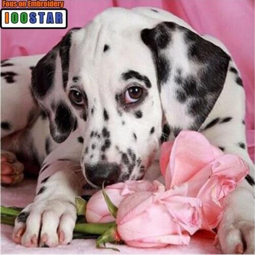 Round Full Drill Diamond Embroidery Dog Needlework Cross Stitch DIY Diamond Painting Animal Picture of Rhinestones