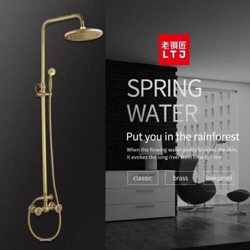 LTJ Antique Brass Rain Shower System Bath Mixer Shower Faucet Rainfall Shower Set For Bathroom Thermostatic Shower LS10117AAB