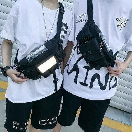 Fashion Waist Bag Male Fanny Packs Phone Pouch Reflective Strip Chest Bag Men Crossbody Bag Casual Travel Pack Men Waist Pack