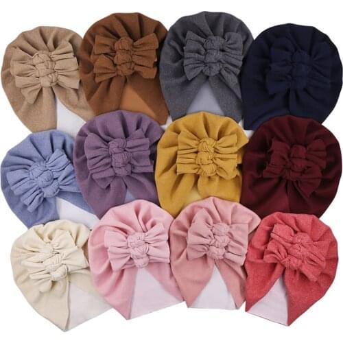 Soft Warm Baby Hat Turban Winter Autumn Cute Bow Baby Girls Cap Beanies Solid Color Infant Toddler Newborn Hat
